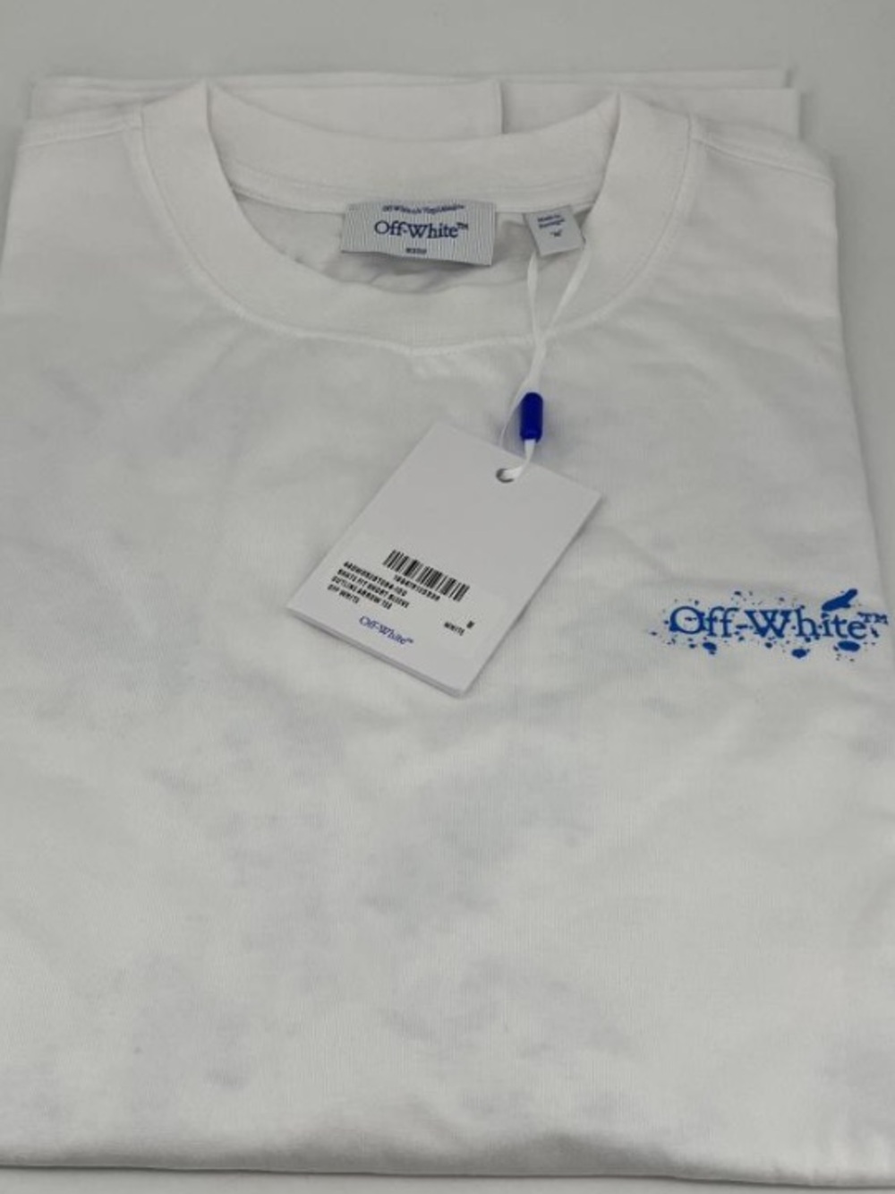 Off-White White Short Sleeve Crewneck with Blue Logo